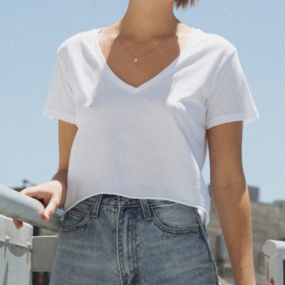 Brandy Melville white cropped v neck (never worn!)